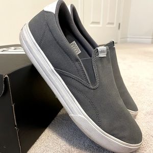 Gray Adidas slip-on sneakers
